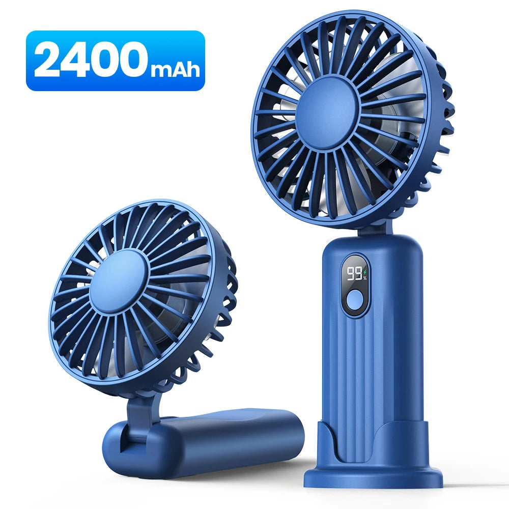 TOPK Portable Mini Fan,2400mAh USB Rechargeable Hand Neck Fan 3in1 Personal Electric Fan Standing Fans for Room Camping Foldable