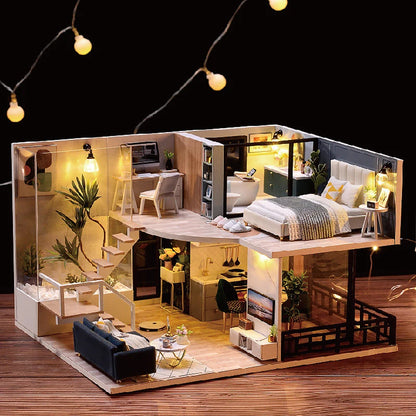 Doll House Kit 3D Wooden Mini DollHouse Assembly Building with Furniture Kit Toy For Birthday Gift 3D Puzzle Handmade Home Decor