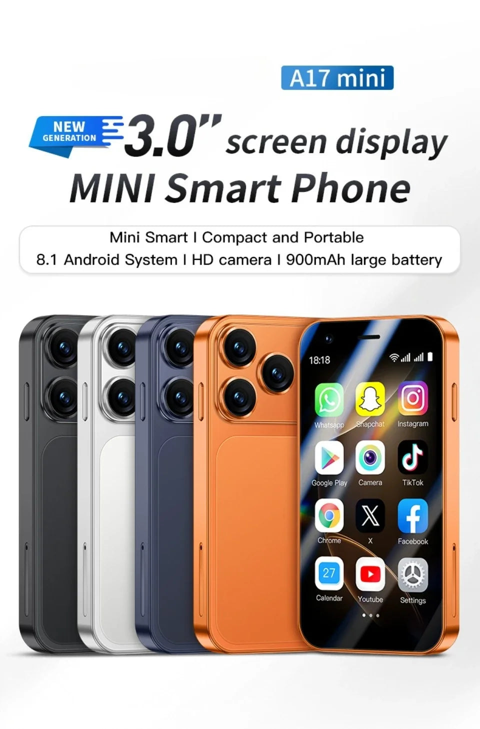 SOYES A17 Mini Android8.1 Smart Phone 3.0 Inches 2GB RAM 16GB ROM Dual SIM Standby Play Store 3G Little Phone