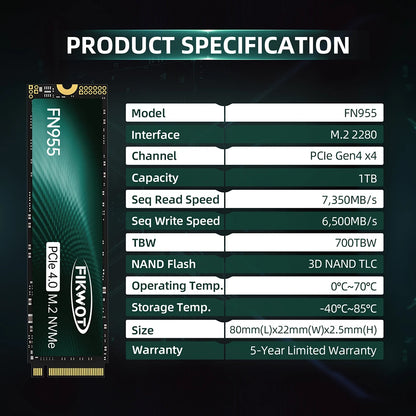 Fikwot FN955 M.2 SSD 4TB 2TB 1TB 7350MB/s PCIe4.0x4 NVMe1.4 M.2 2280 SSD Disk Internal Solid State Drive for PS5 Desktop Laptop