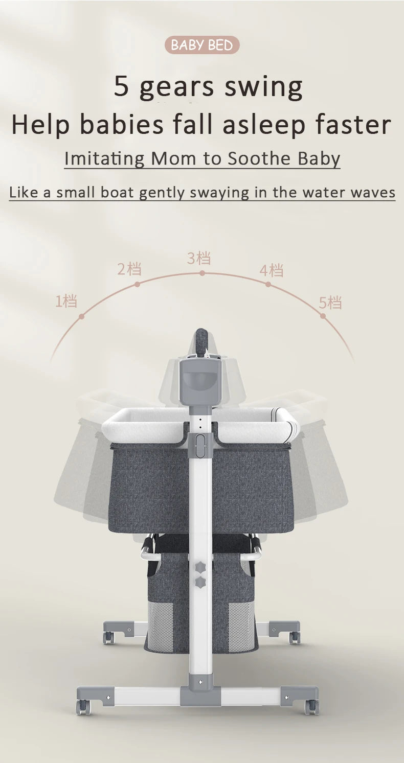 Electric Baby Crib Bassinet Cradle Bluetooth Music Timer with Automatic Swing Remote Control Foldable Design Breathable Mesh Sides Soft Mattress Stable Frame Safe Sleeping Bed for Newborn Infant Home Use and Travel Comfort Ba