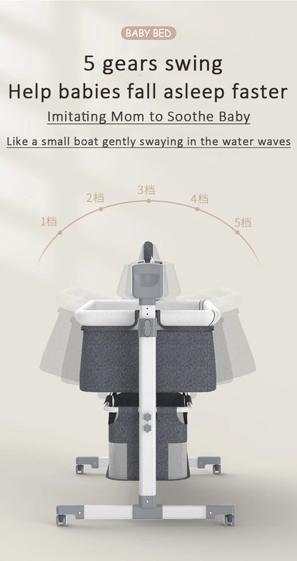 Electric Baby Crib Bassinet Cradle Bluetooth Music Timer with Automatic Swing Remote Control Foldable Design Breathable Mesh Sides Soft Mattress Stable Frame Safe Sleeping Bed for Newborn Infant Home Use and Travel Comfort Ba