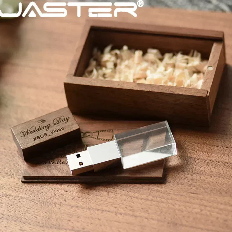 JASTER Crystal Plus Push-pull Box Maple USB Flash Drive 16GB 32GB 64GB 128GB Free Custom Logo Pen Drive Creative Business Gifts