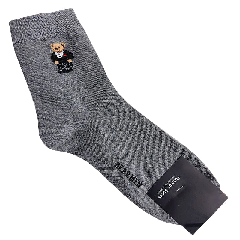 Good Quality Cartoon Gentleman Bear Men's Socks Cotton Harajuku Style Sport Boys Skateboard Novelty Breathable  Christmas Gifts