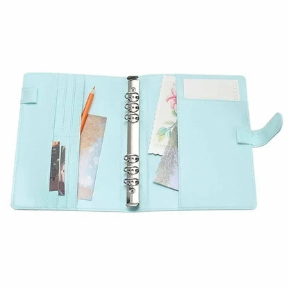 Solid Color Leather Folder Desktop Information Card Storage Notebook Folder Notepad Cover Leather Binder Study Office Supply