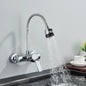 Chrome Wall Mounted Dual Hole Kitchen Faucet Lead Free Hot Cold Water Mixer Tap Stream Spray Bubbler 360 Rotation Flexible Pipe