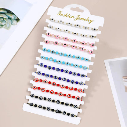 12pcs New Evil Eye Square Crystal Bracelet Handmade Prayer Bangles Adjustable Anklets Wrist Jewelry Gift for Friend