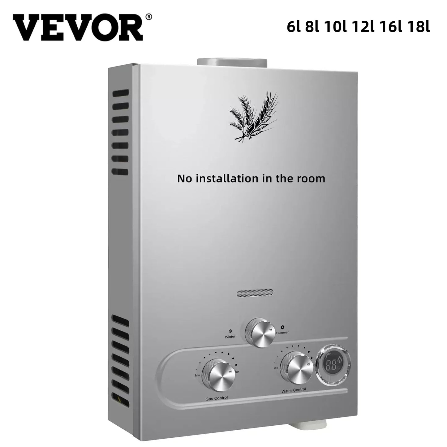 VEVOR LPG Liquefied Petroleum Gas Water Heater 6L 8L 10L 12L 16L 18L Liquefied Petroleum Gas Propane Butane Water Heater
