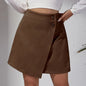 Chic Faux Suede Mini Skirts Women Design Irregular Button Skirts Woman Spring Autumn High Waist Zipper Up A-Line Skirt Ladies