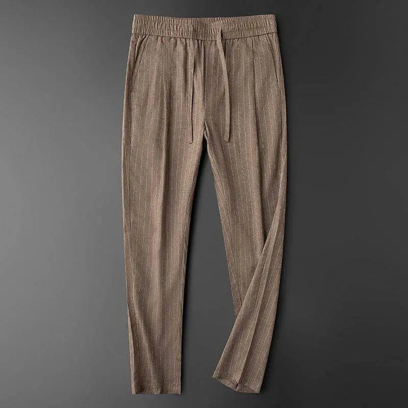 Summer 2024 Ice Silk Boyfriend New Spliced Elasticized High-waisted Drawstring Pocket Fashion Slim Stripe Sports Casual Pants