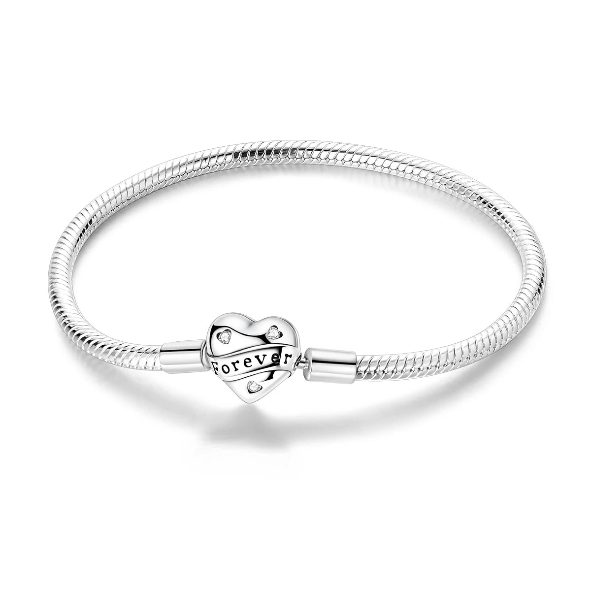 Original 925 Sterling Silver Charm Bracelets Heart Clip Bead Snake Chain Bracelet Fit Charms Beads Diy For Woman Fine Jewelry