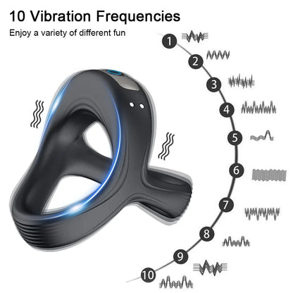 Men Penis Ring Vibrator Sex Toy 10 Vibration Modes Rechargeable Waterproof Cock Lock Ring for Male Adult Sex Product