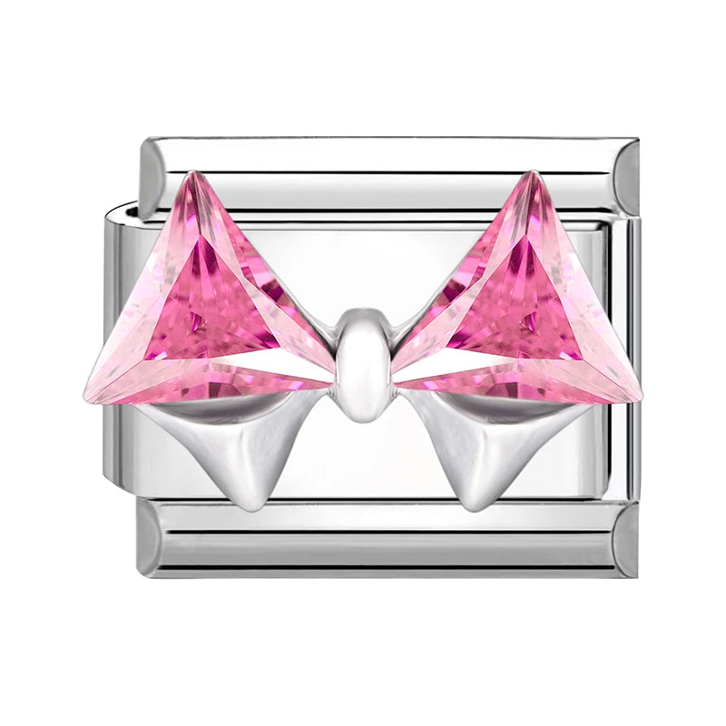 Zircon Star Heart Bow Moon Cherry Moon Italian Charm Links Fit 9mm Stainless Steel Bracelet Women Jewelry DIY Making Gifts