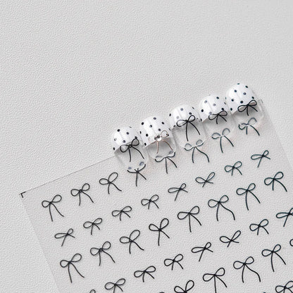 Black White Bow Tie Mini Bowknot Line Rhinestones Gold Silver Laser 5D Self Adhesive Nail Art Decoration Sticker Manicure Decals