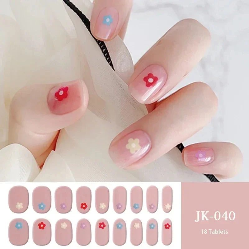 16/18/20Tips Semi-Cured Gel Nail Strips Adhesive Full Cover Stickers for Nails UV Lamp Need Press On Nails Fashion Manicure