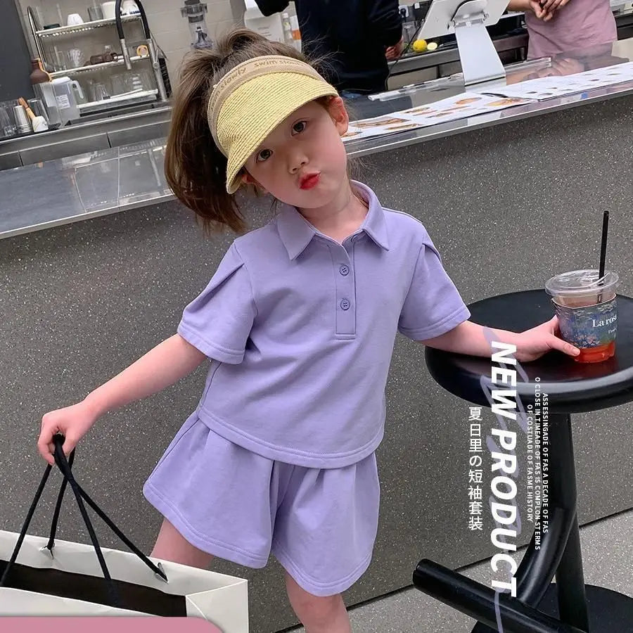 2-8 Years Summer Girls Clothing Set Casual Outdoor Short Sleeve Polo T-shirt +Pants 2Pcs Suit For Kids Children Comforts Outfit