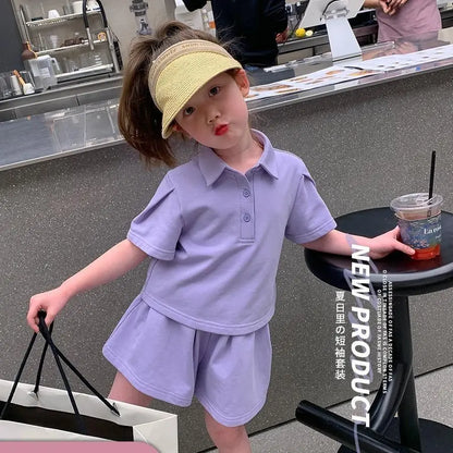 2-8 Years Summer Girls Clothing Set Casual Outdoor Short Sleeve Polo T-shirt +Pants 2Pcs Suit For Kids Children Comforts Outfit