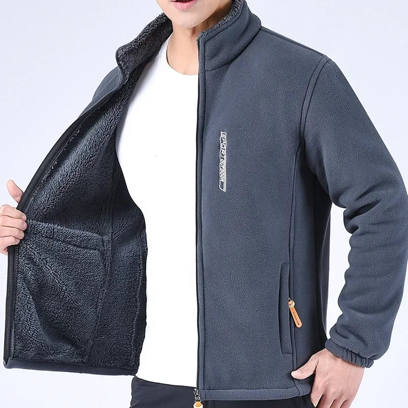 Winter Thicken Polar Fleece Jacket Warmth Windproof Full Zip Up Coat Multiple Zipper Pockets Outdoors Plus Size Jackets Outwear