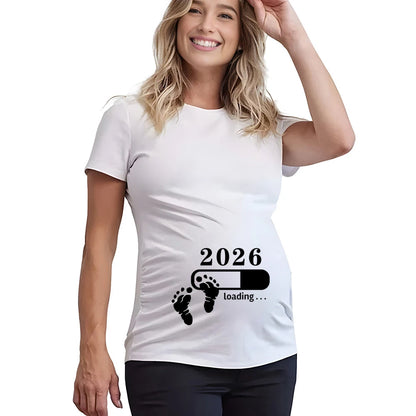 Baby Loading 2026 Print Maternity Shirts Women Pregnancy Announcement T-Shirt Female Pregnancy Clothes New Mom Summer Tops Tee