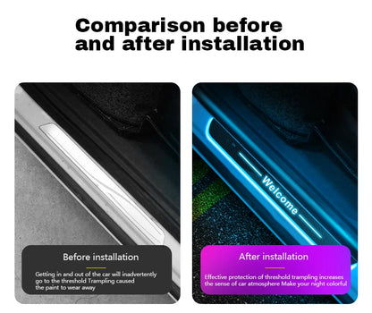 Customized Carbon fiber Car Logo Door Illuminated Sill Light Projector Lamp Power Moving LED Welcome Car Scuff Plate Pedal Light