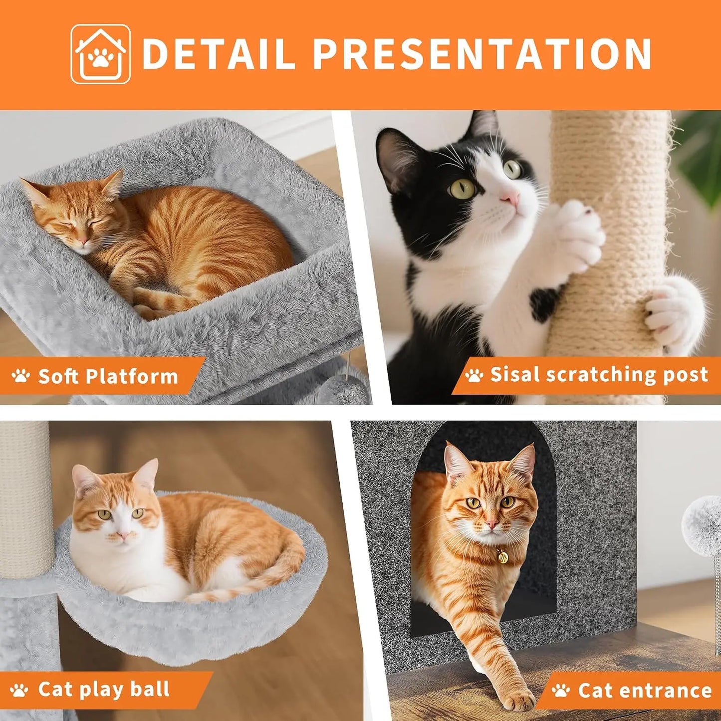 Garvee 2-in-1 Wooden Cat Tree with Hidden Litter Box Enclosure, Multi-Level Cat Tower with Scratching Posts, Cat Condo, Platforms & Hammock, Indoor Cat Washroom Furniture, Brown
