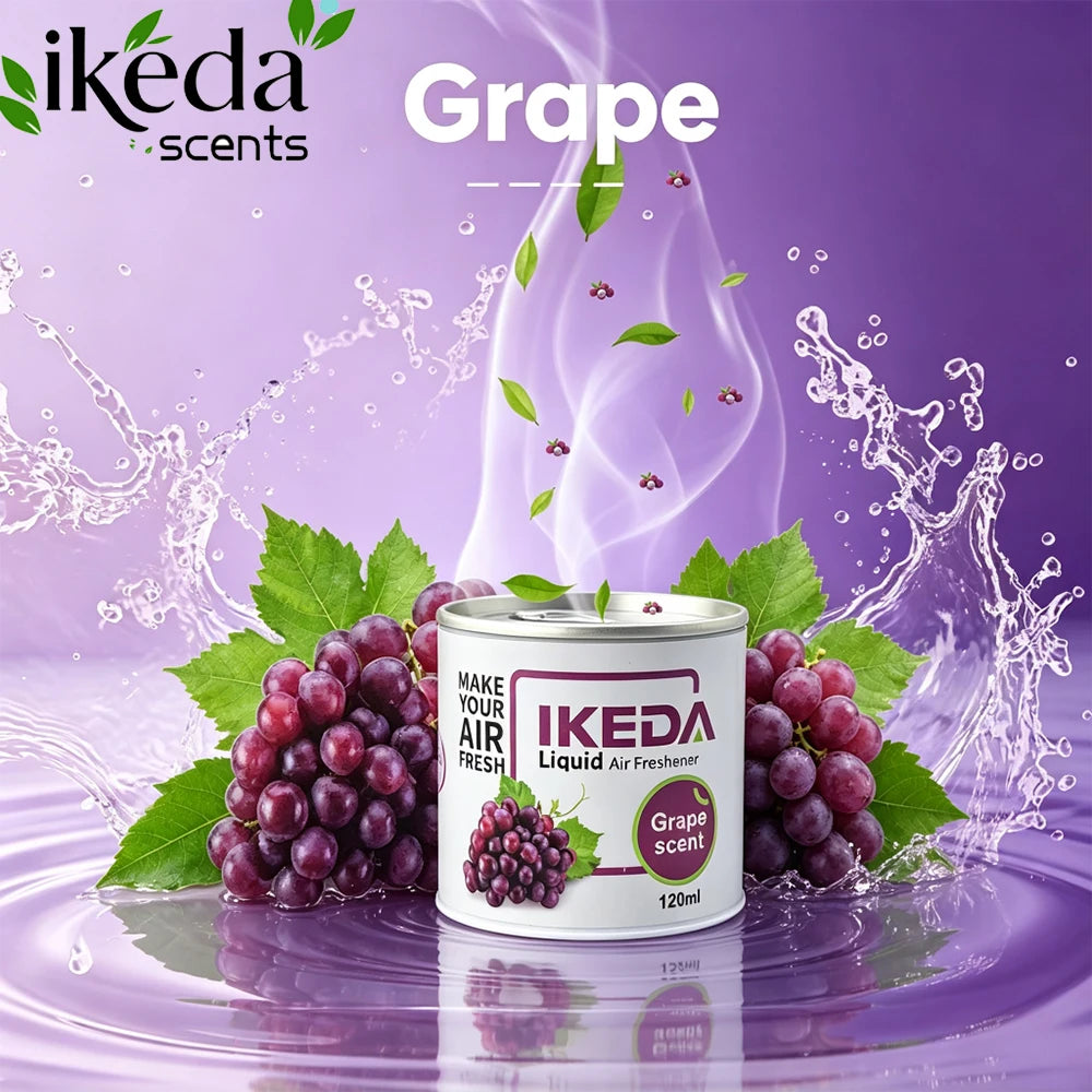 IKEDA 120ml Grape Scent Liquid Air Freshener, Long Lasting Sweet Fruity Fragrance, Odor Eliminator for Car Home Office