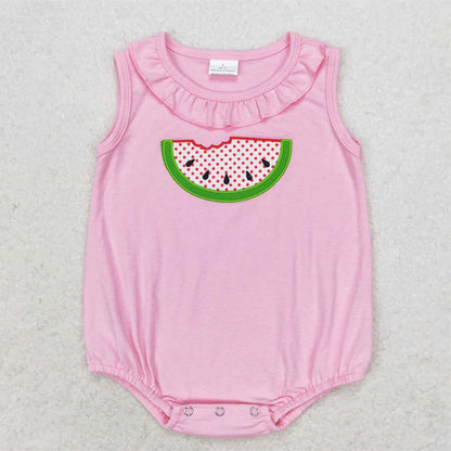 Wholesale Baby Girl Newborn Birthday Balloons Romper Bubble Embroidery Pink Plaid Bows Jumpsuit Kids Toddler Summer Clothes