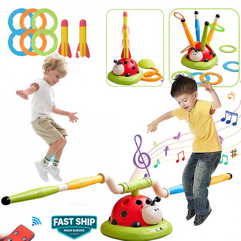 Musical Jump Sports Toys Toss Multifunction Ring Game Toy and Rocket Launcher for Kids Fitness Training Outdoor Game Gifts