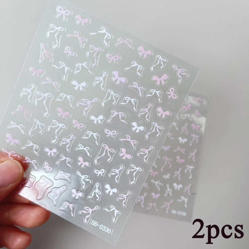 2Sheets French Gradient Line Nail Art Stickers 3D Self-Adhesive White+Black Slider Design Stencil Manicure Guides DIY Nail Decor