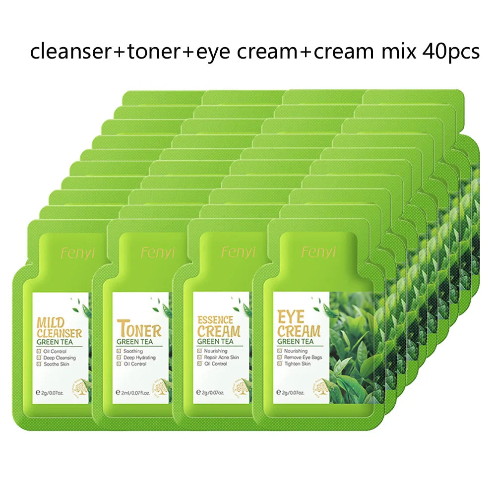 40pcs Face Skin Care Set Cherry Blossom Essence Moisturizing Cream & Collagen Eye Cream & Face Toner & Cleanser Portable Kit
