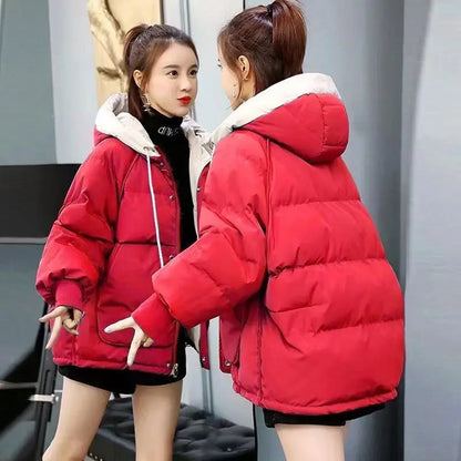 Women's Thickened Cotton Jacket Bread Style Loose Fit Short Coat Winter Outerwear Korean Version Student Friendly Zipper Closure