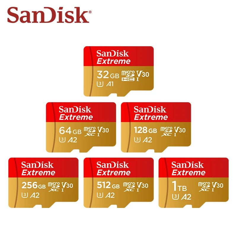 Sandisk Micro SD Card Extreme A2 A1 V30 SDXC Flash 32GB 64GB 128GB 256GB 512GB 1TB MicroSD Card 190MB/s TF Card for Phone Tablet