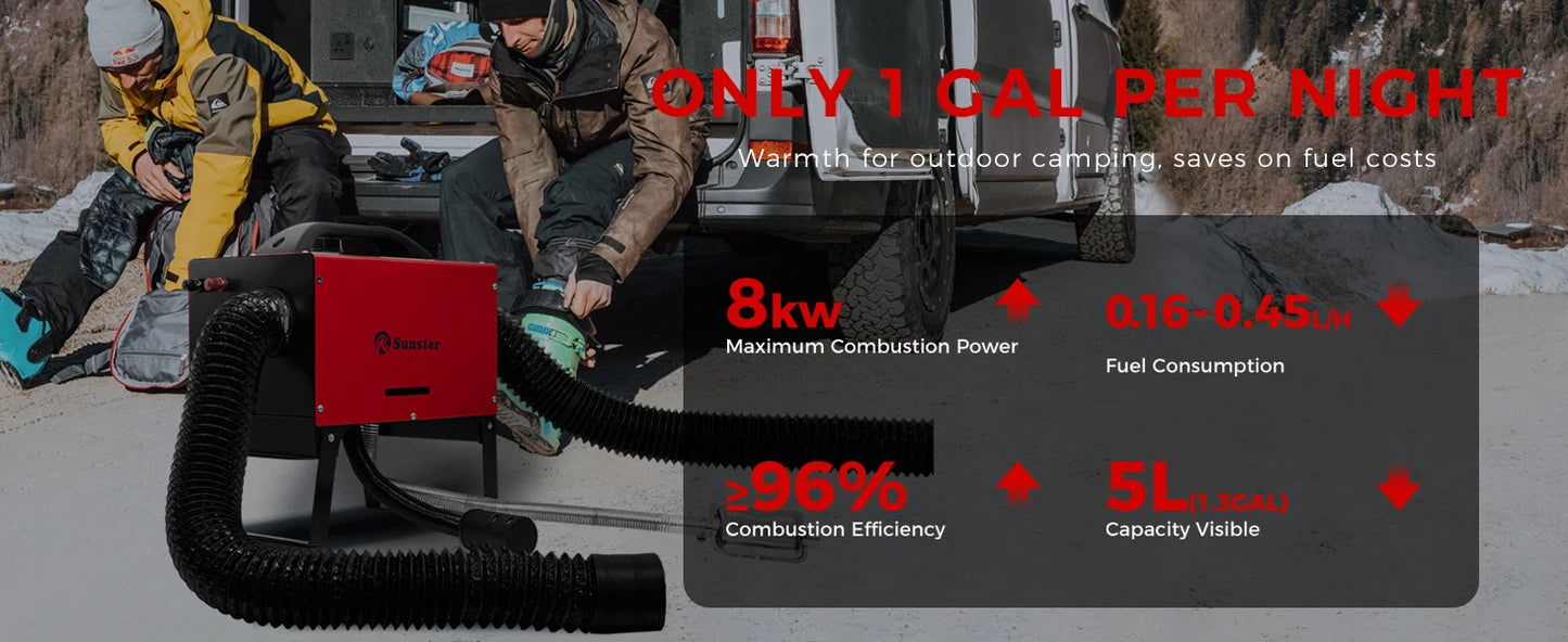8KW Diesel Air Heater 12V/24V/220V Bluetooth LCD Control Upgrade Internal Cycle for RV Truck Camper Van Parking Heating