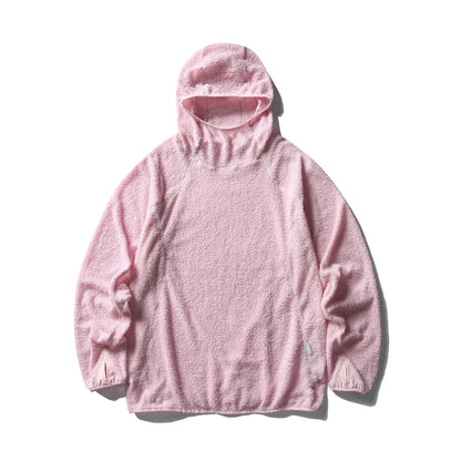 Unisex Lightweight Cloud Velvet Hooded Quick-Dry Shirt for Outdoor Sports: Classic Hood, Elastic Cuffs & Brand Logo Details