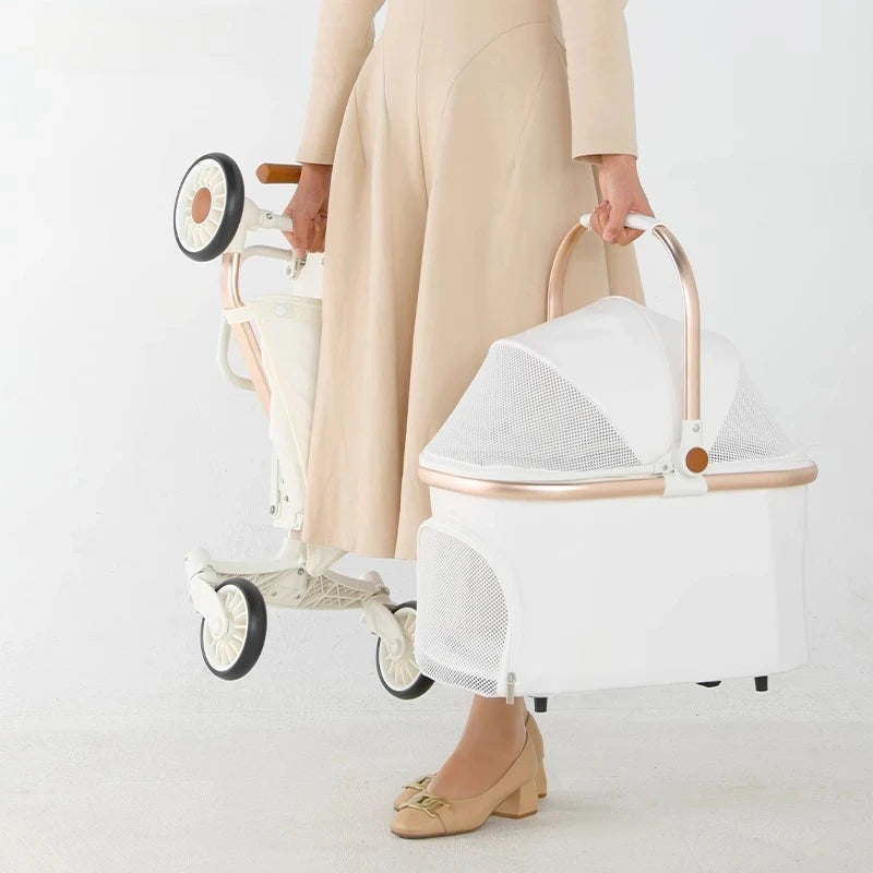 Luxury PU leather pet stroller,Car Pet Basket,lightweight Foldable Dog Travel Stroller,Portable Outdoor Cat and Dog Stroller