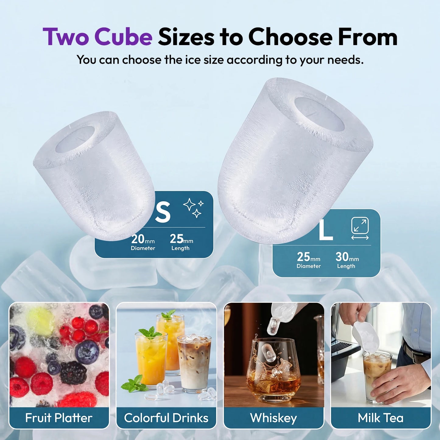 LOEFME Portable Bullet Ice Maker 12KG/24H Countertop Ice Machine 9 Cubes in 6 Min Auto Clean 2 Ice Sizes with Handle
