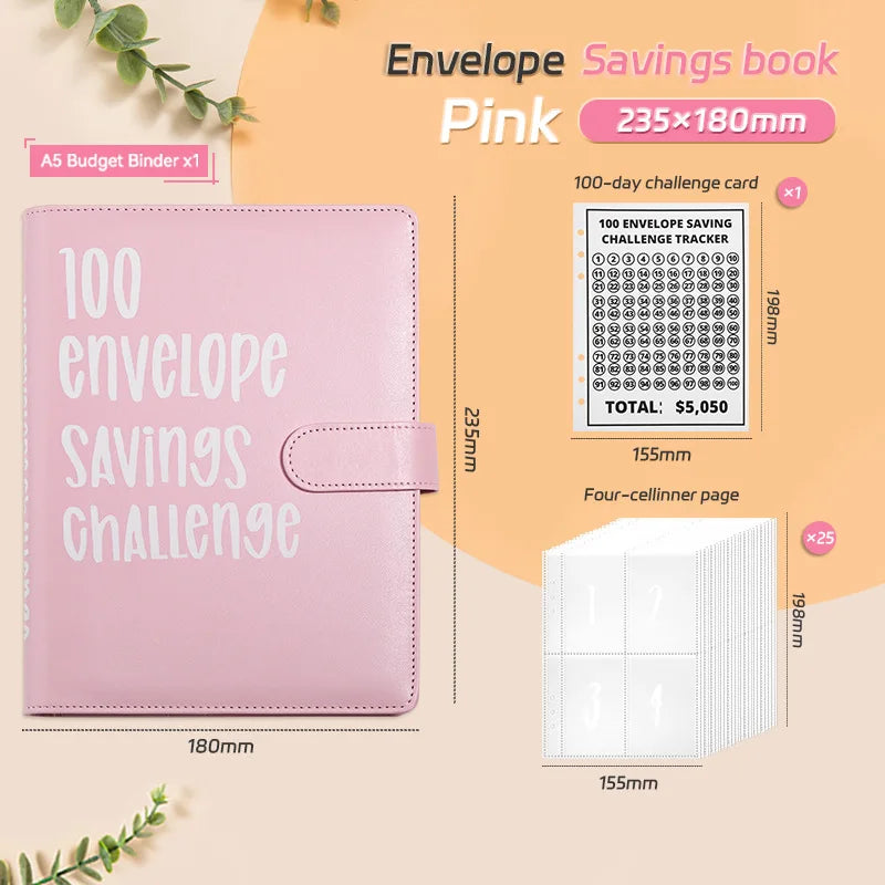 Save Savings Challenges Loose-Leaf Binder Budget Binder with Cash Envelopes Money Organizer System 100 Envelope Challenge Binder