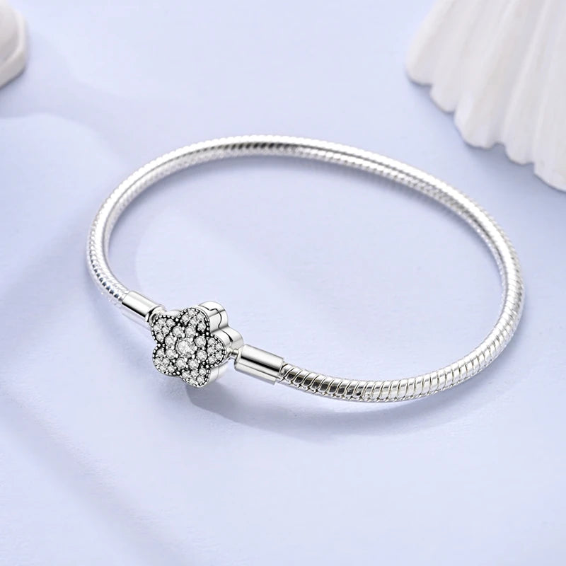 Original 925 Sterling Silver Bracelets 17-20CM Love Heart Flowers Butterfly Charms Beads Bracelet For Women Fashion Jewelry Gift