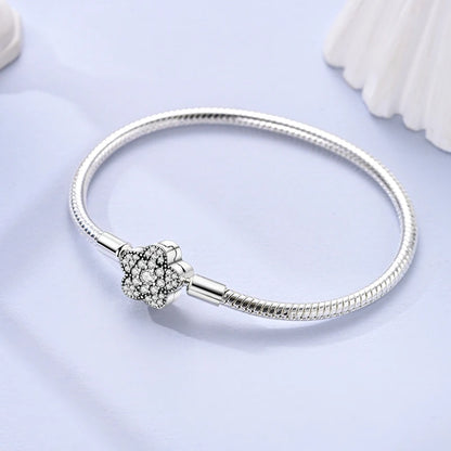 Original 925 Sterling Silver Bracelets 17-20CM Love Heart Flowers Butterfly Charms Beads Bracelet For Women Fashion Jewelry Gift