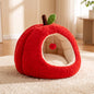 Apple-Shaped Pet Bed Cozy Enclosed Pet Bed with Removable Cushion Hideaway Cat House Warm Cat House with Cushion Soft for Cats