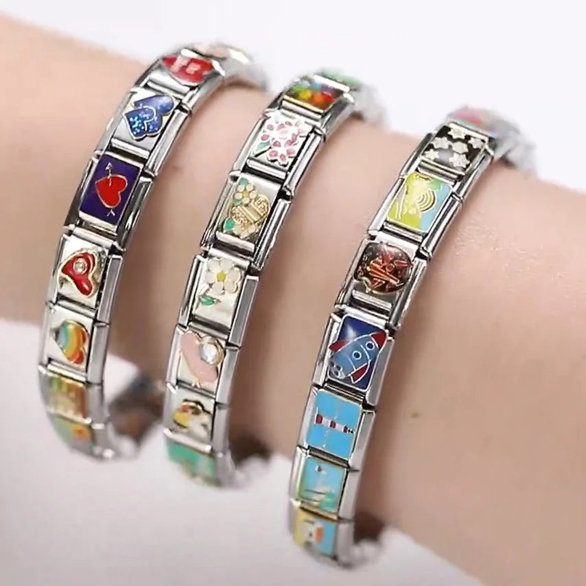 Y2K Butterfly Bow Knot Heart Star Moon Zircon Daisy Cross Italian Charm Links Fit 9mm Stainless Steel Bracelet DIY Making Gifts