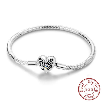 Original 925 Sterling Silver Bracelets 17-20CM Love Heart Flowers Butterfly Charms Beads Bracelet For Women Fashion Jewelry Gift