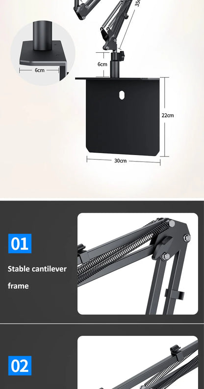 360Degree Bed Tablet Stand for 4-12.9inches Mobile Phones Tablets Lazy Arm Bed Desk Tablet Mount Support for iPad Mini Free Clip