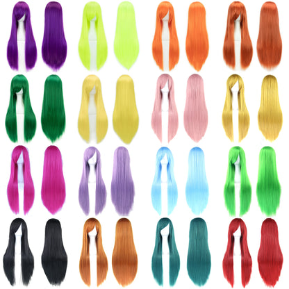 Soowee 80cm Long Synthetic Hair White Purple Cosplay Wigs Party Black Hair Straight Wig Hairpiece for Women