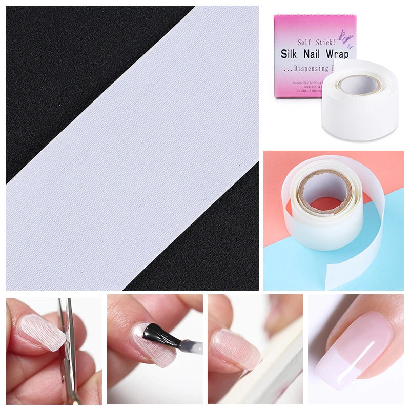 1 Roll of Nail Repair Fiberglass Filament with Adhesive, Strong Protection and Reinforcement, White Sticker for Repairing Damaged Nails