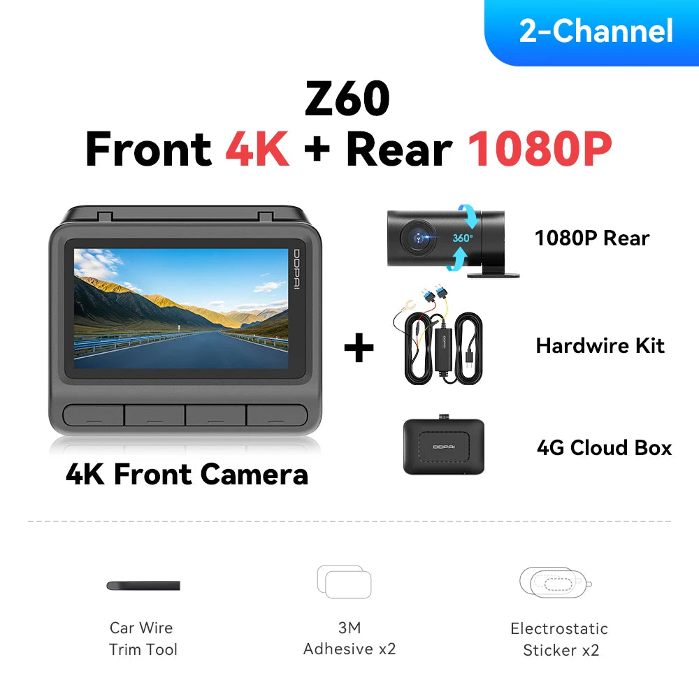 【Free 128G Card】DDPAI Z60 Dual Dash Cam Front and Rear 4K+1080P Dashcam Car DVR Dash Camera GPS ADAS Nightvision Park Monitor