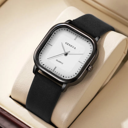 Fashion Square Dial Men's Watches Minimalist Quartz Watch Casual Leather Strap Wristwatch Reloj Hombre（Without Box）