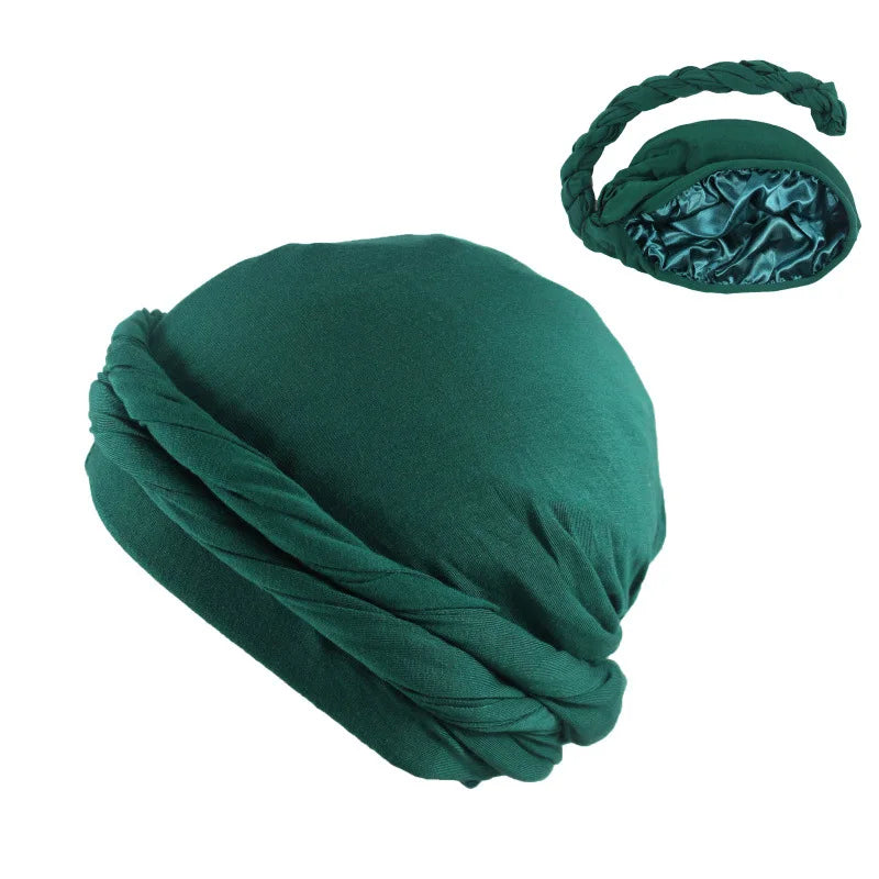 2022 New Elastic Men's Turban Hat Satin Lining Stretchy Men Bandana Indian Cap Fashion Male Hip Hop Caps Headband Biker Headwrap
