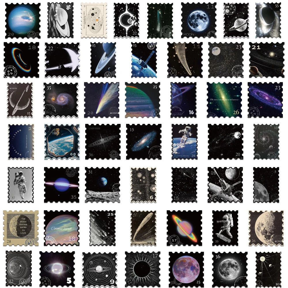 10/30/50pcs Retro Universe Planet Galaxy Stamp Stickers Cool Graffiti Decals for Laptop Luggage Scrapbook Waterproof Sticker Toy
