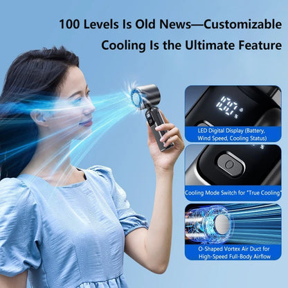 Lenovo Portable Fan Handheld Cooling Fan 100 Levels Foldable Rechargeable Strong Wind Air Cooler Digital Display Long Battery